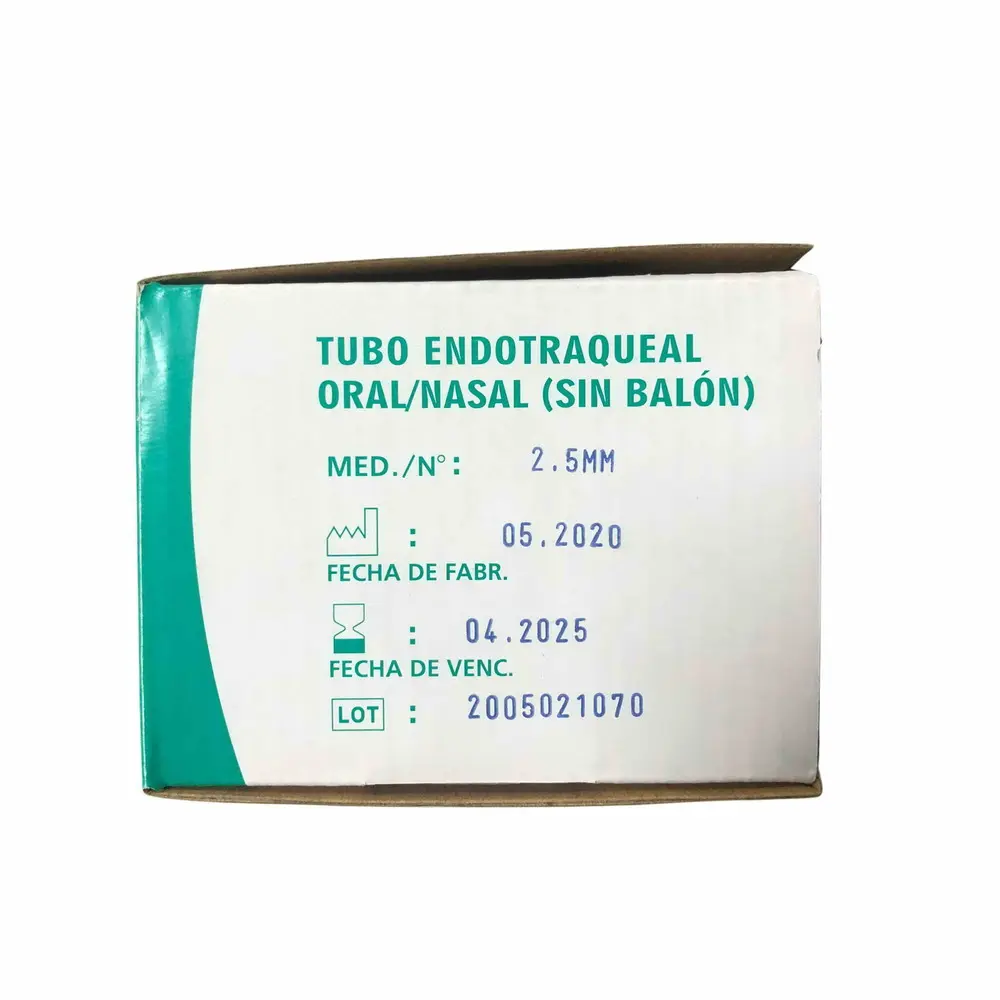 TUBO ENDOTRAQUEAL ORAL/NASAL S/BALON Nº 2,5 X UNIDAD