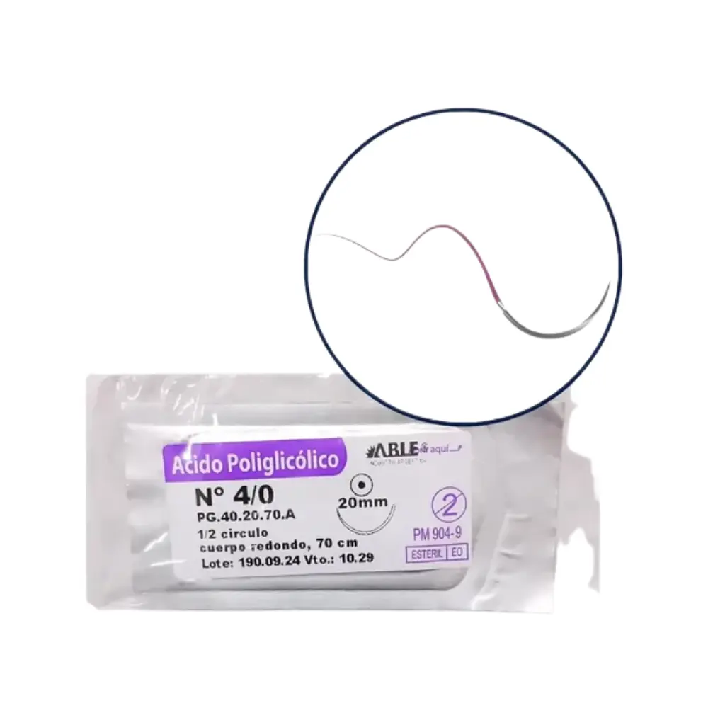 [11593] ACIDO POLIGLICOLICO - VICRYL - Nº 4/0 70 CM 1/2 CIRCULO 20 MM X UNIDAD