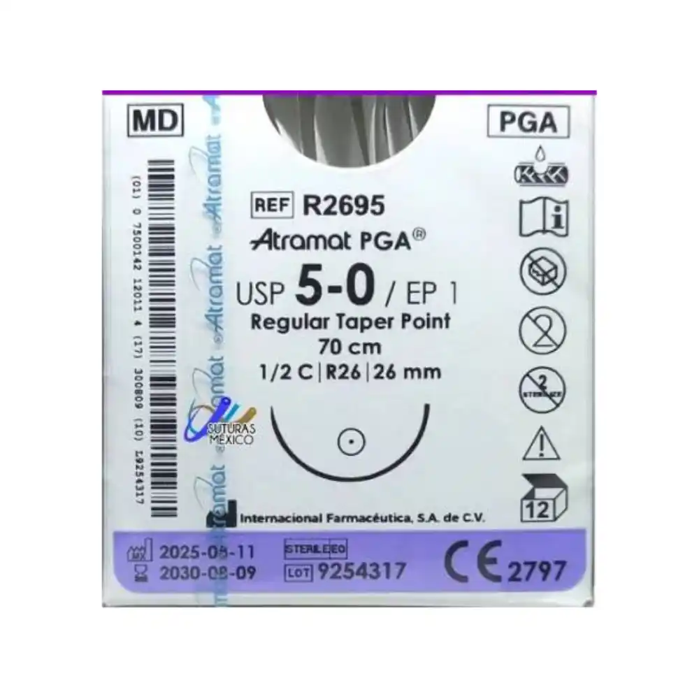 [11594] ACIDO POLIGLICOLICO - VICRYL - Nº 5/0 70 CM 1/2 CIRCULO 25 MM X UNIDAD