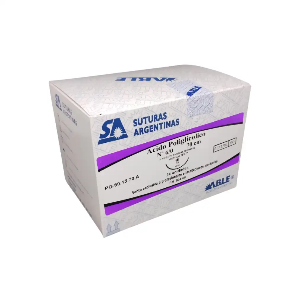 [19852] ACIDO POLIGLICOLICO - VICRYL - Nº 6/0 70 CM 1/2 CIRCULO 15 MM X UNIDAD - PG 60.15.70 A